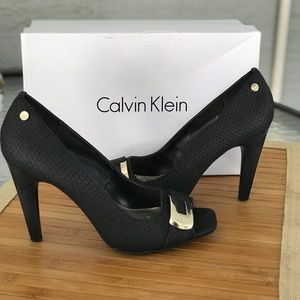 Calvin Klein Sultry Snake Matte Black Heels